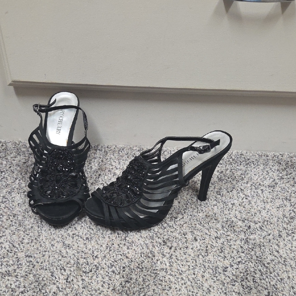 Chic Black Beaded Heels